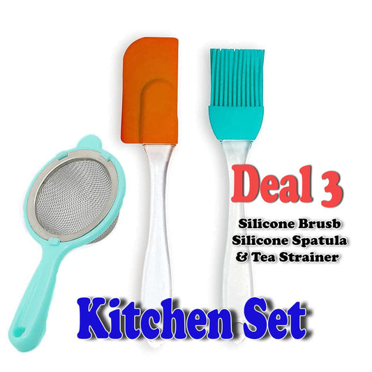 Silicone Spatula & BBQ Brush With Tea strainer (Deal 3)