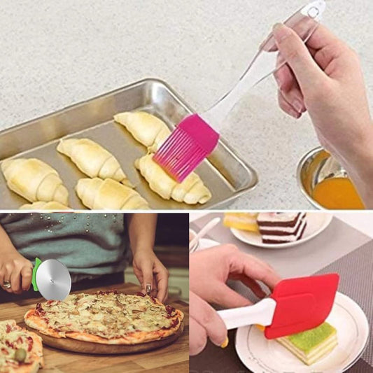 Kitchen Set Series Silicone Spatula & BBQ Brush With Stainless Steel Pizza Cutter (Deal 1)