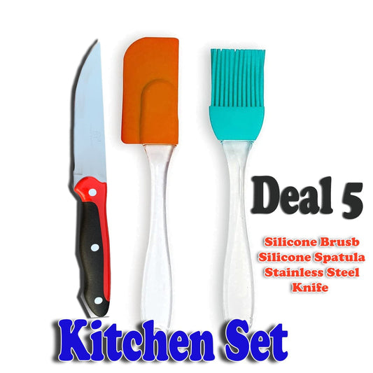 Silicone Spatula & BBQ Brush With Stainless Steel Knife (Deal 5)