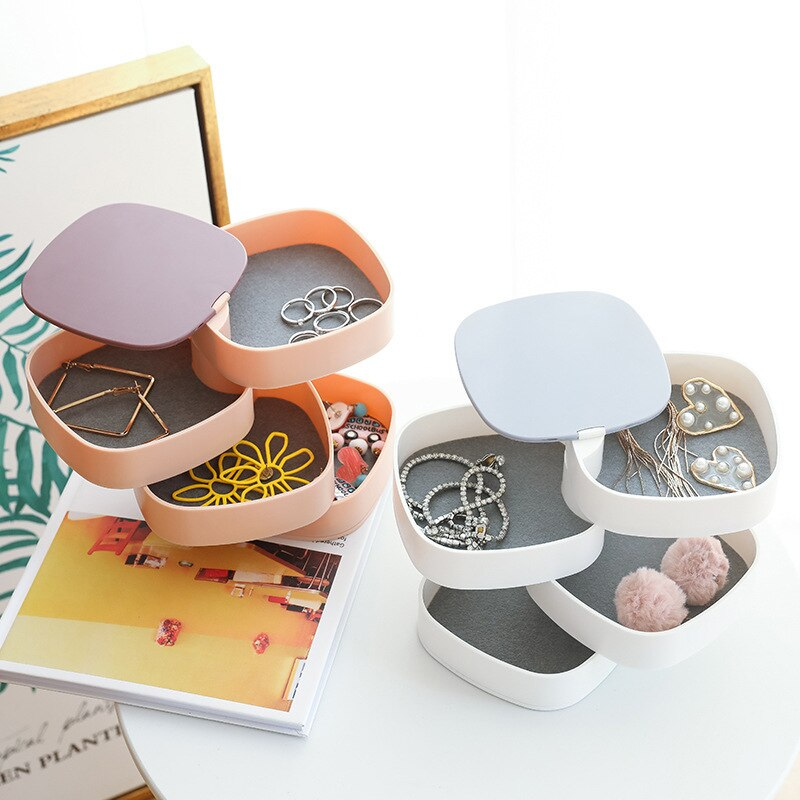 360° Rotating Jewelry Multi-layer Square Storage Box Organizer Makeup Cosmetic Containers.