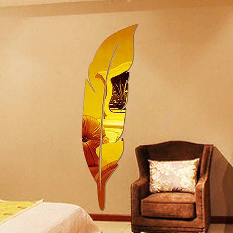 Acrylic Feather Mirror Wall Sticker (37x7 inch)