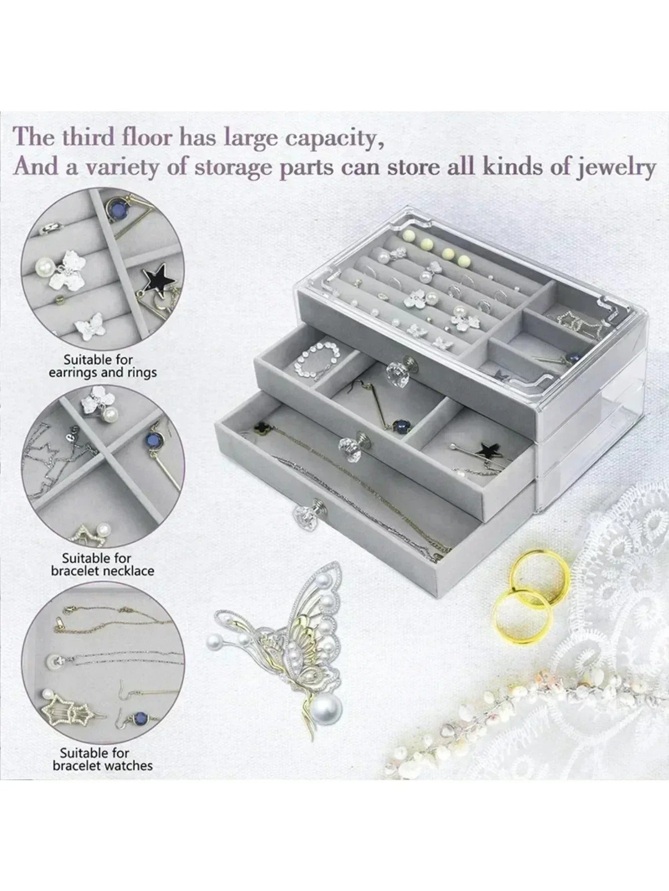 3-Tier Transparent Jewelry Box