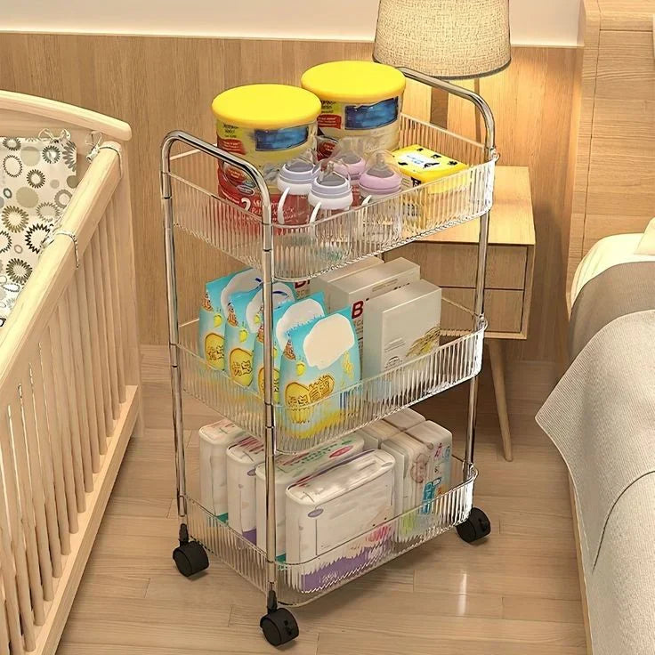 Sleek Multi-Functional Acrylic Storage Cart with Lockable Wheels