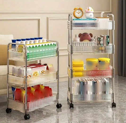 Sleek Multi-Functional Acrylic Storage Cart with Lockable Wheels