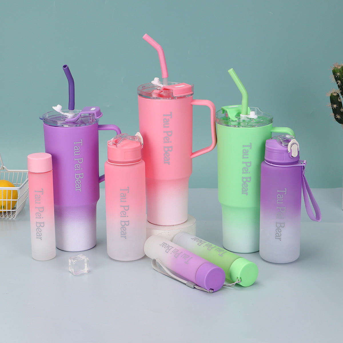 3-Pack Tumbler Bottles with Lids and Straws