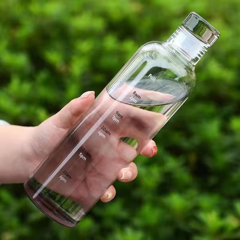 Creative Transparent Glass Water Bottle With Time Scale