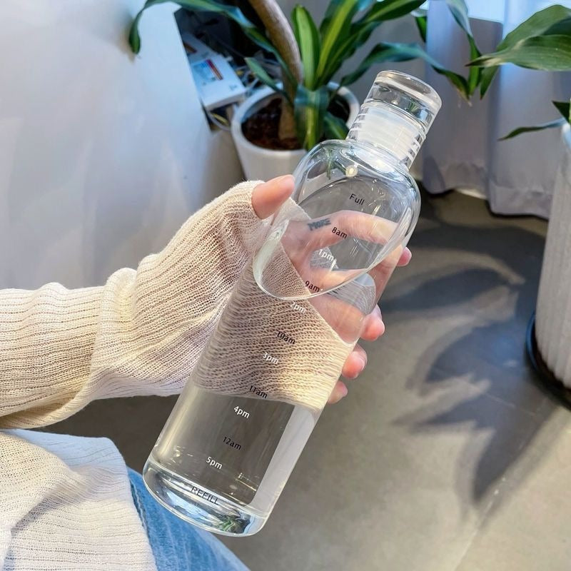 Creative Transparent Glass Water Bottle With Time Scale