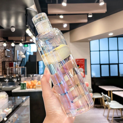 Creative Transparent Glass Water Bottle With Time Scale