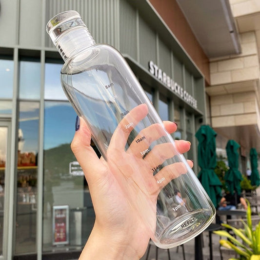 Creative Transparent Glass Water Bottle With Time Scale