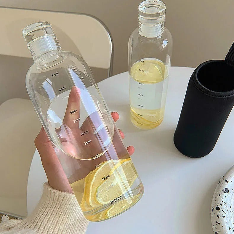 Creative Transparent Glass Water Bottle With Time Scale