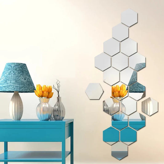 10 Pcs Acrylic Hexagon wall decor Mirror Sticker (Size 3x3 Inch)