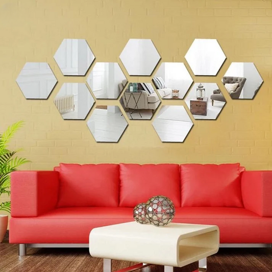 10 Pcs Acrylic Hexagon wall decor Mirror Sticker (Size 3x3 Inch)