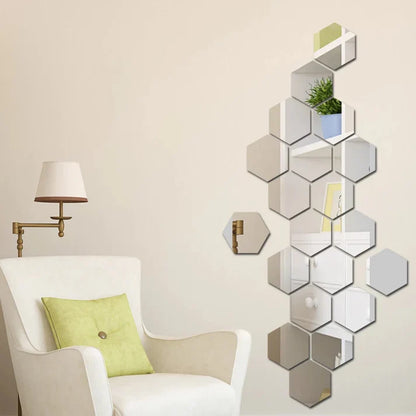 10 Pcs Acrylic Hexagon wall decor Mirror Sticker (Size 3x3 Inch)