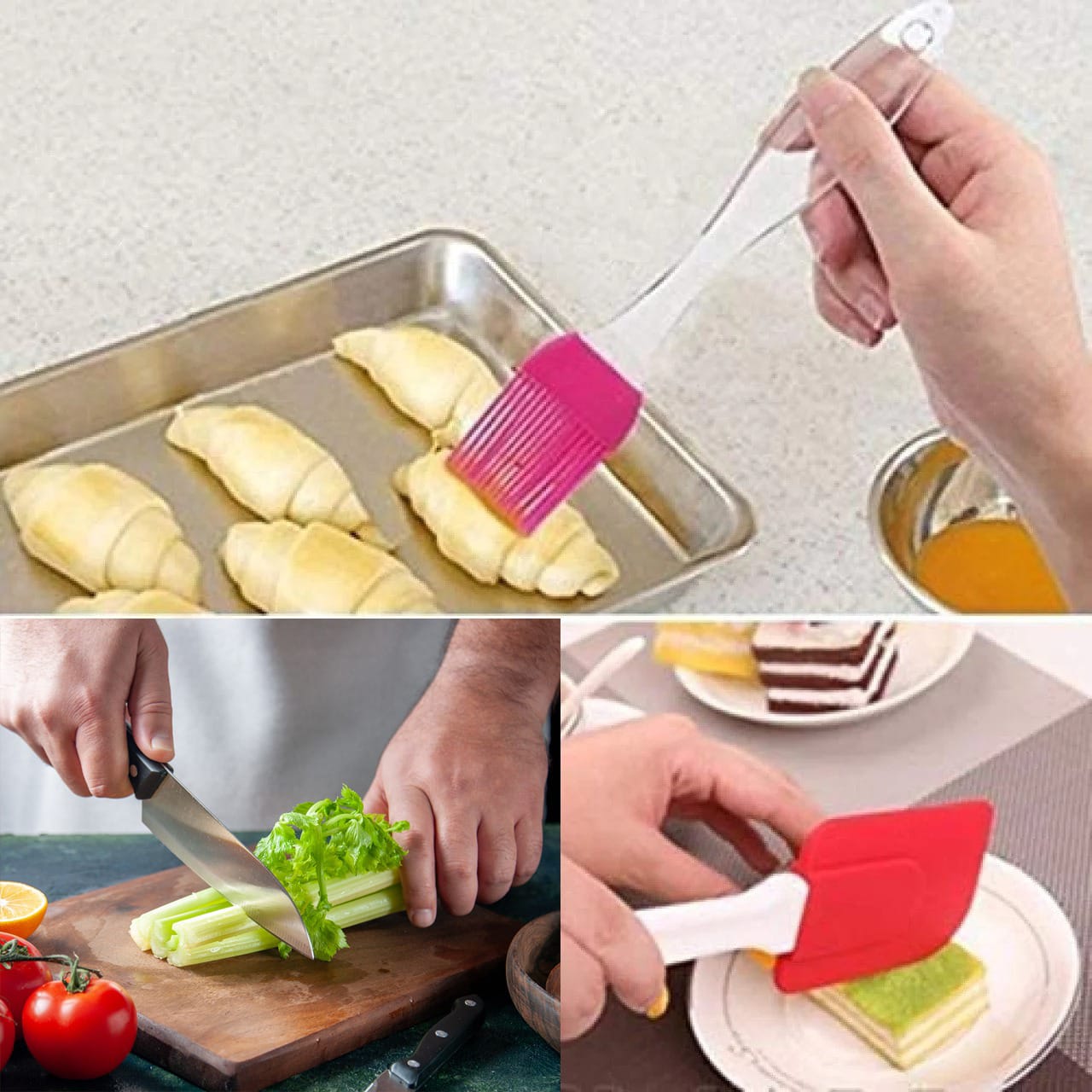 Silicone Spatula & BBQ Brush With  Stainless Steel  Knife  (Deal 5)