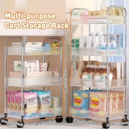 Sleek Multi-Functional Acrylic Storage Cart with Lockable Wheels