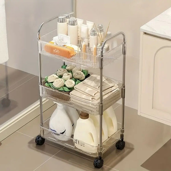 Sleek Multi-Functional Acrylic Storage Cart with Lockable Wheels