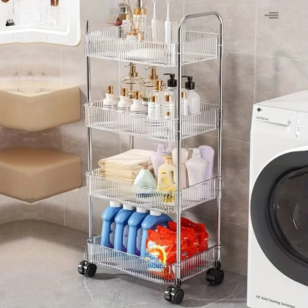 Sleek Multi-Functional Acrylic Storage Cart with Lockable Wheels
