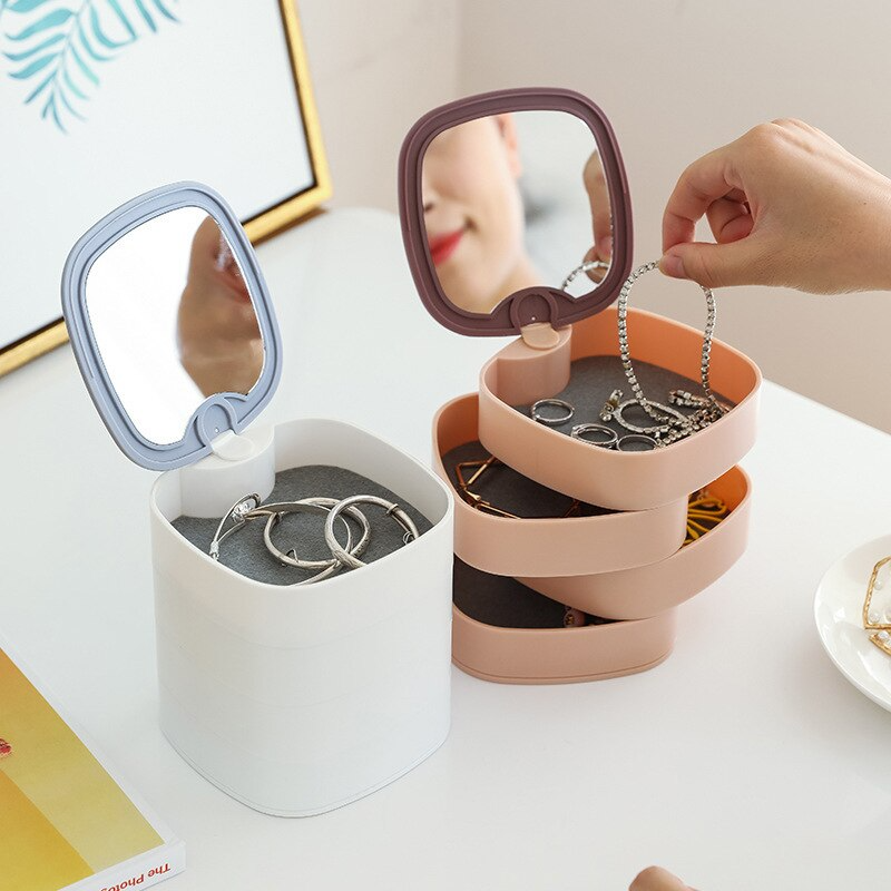 360° Rotating Jewelry Multi-layer Square Storage Box Organizer Makeup Cosmetic Containers.
