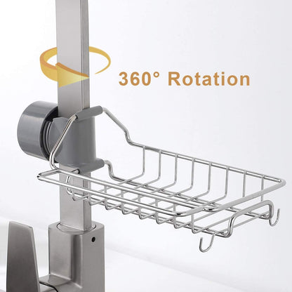 Adjustable Stainless Steel Sink Faucet Storage Rack Hanging Basket.