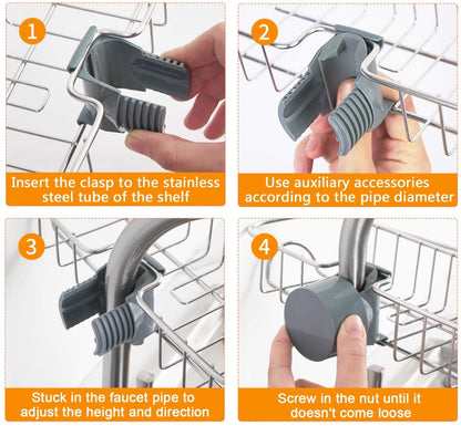 Adjustable Stainless Steel Sink Faucet Storage Rack Hanging Basket.