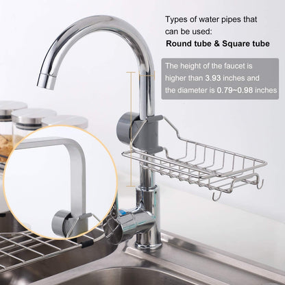 Adjustable Stainless Steel Sink Faucet Storage Rack Hanging Basket.
