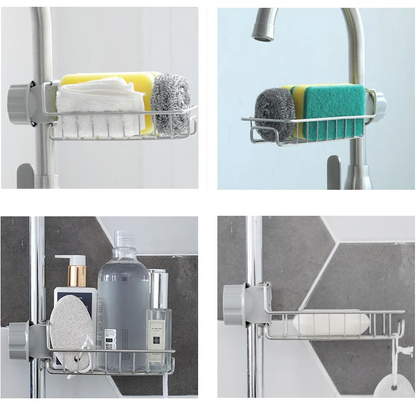 Adjustable Stainless Steel Sink Faucet Storage Rack Hanging Basket.