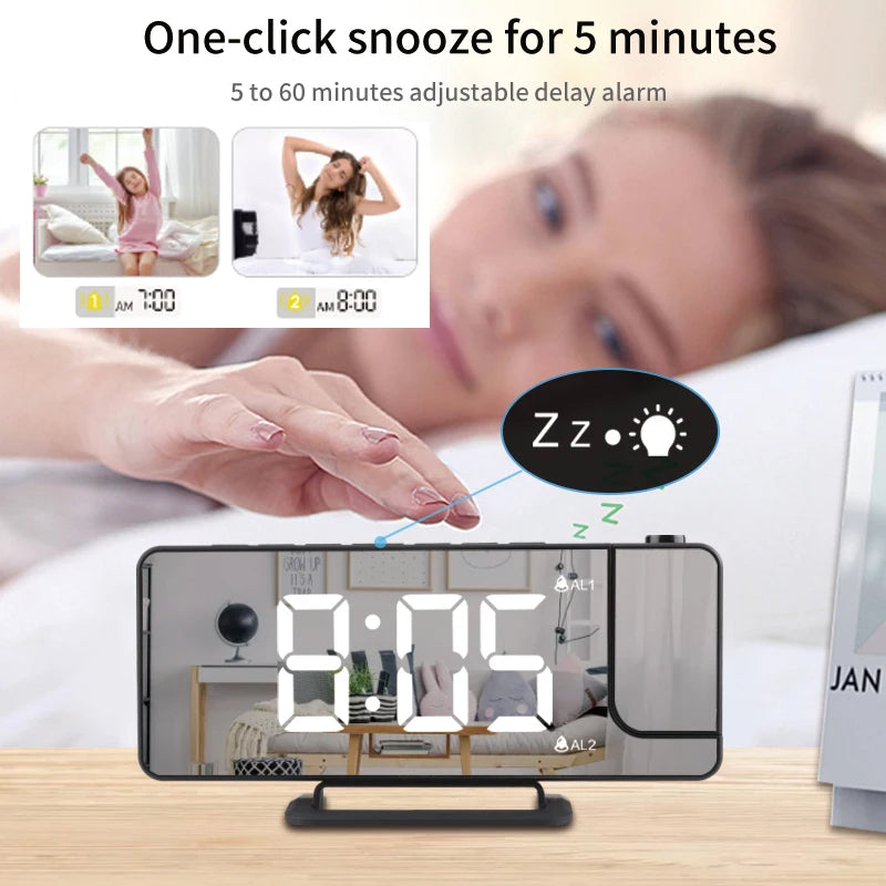 LED Digital Alarm Clock with Projection Time