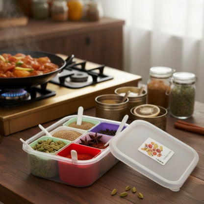 6 Grid Colourful Spice Box with Spoons