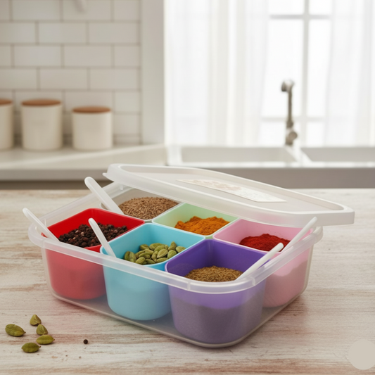 6 Grid Colourful Spice Box with Spoons