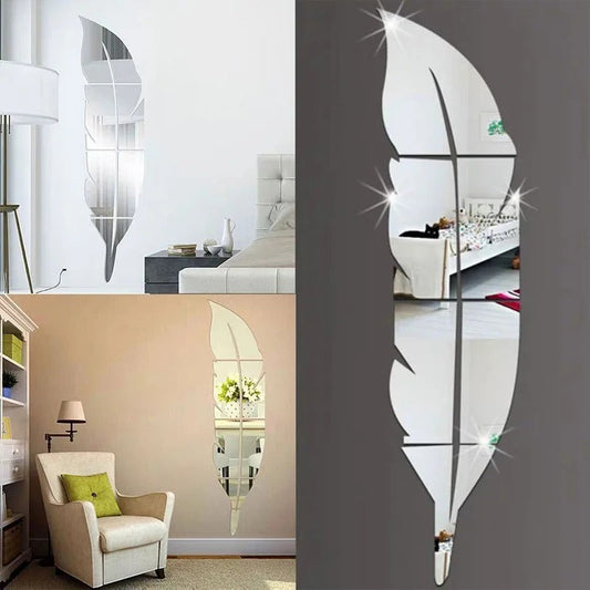 Acrylic Feather Mirror Wall Sticker (37x7 inch)