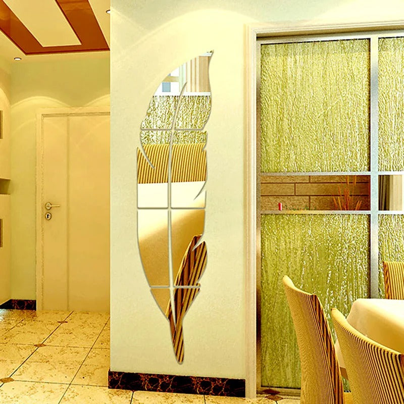 Acrylic Feather Mirror Wall Sticker (37x7 inch)