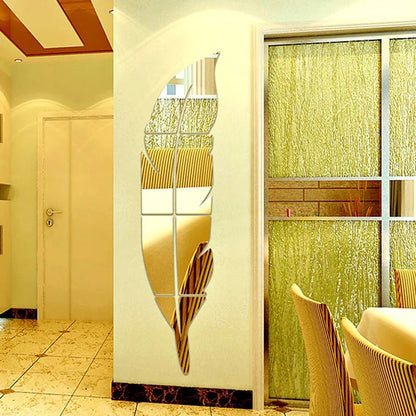 Acrylic Feather Mirror Wall Sticker (37x7 inch)