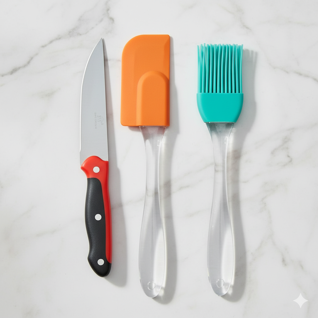 Silicone Spatula & BBQ Brush With  Stainless Steel  Knife  (Deal 5)