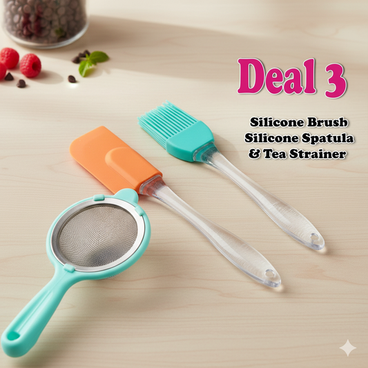 Silicone Spatula & BBQ Brush With Tea strainer  (Deal 3)