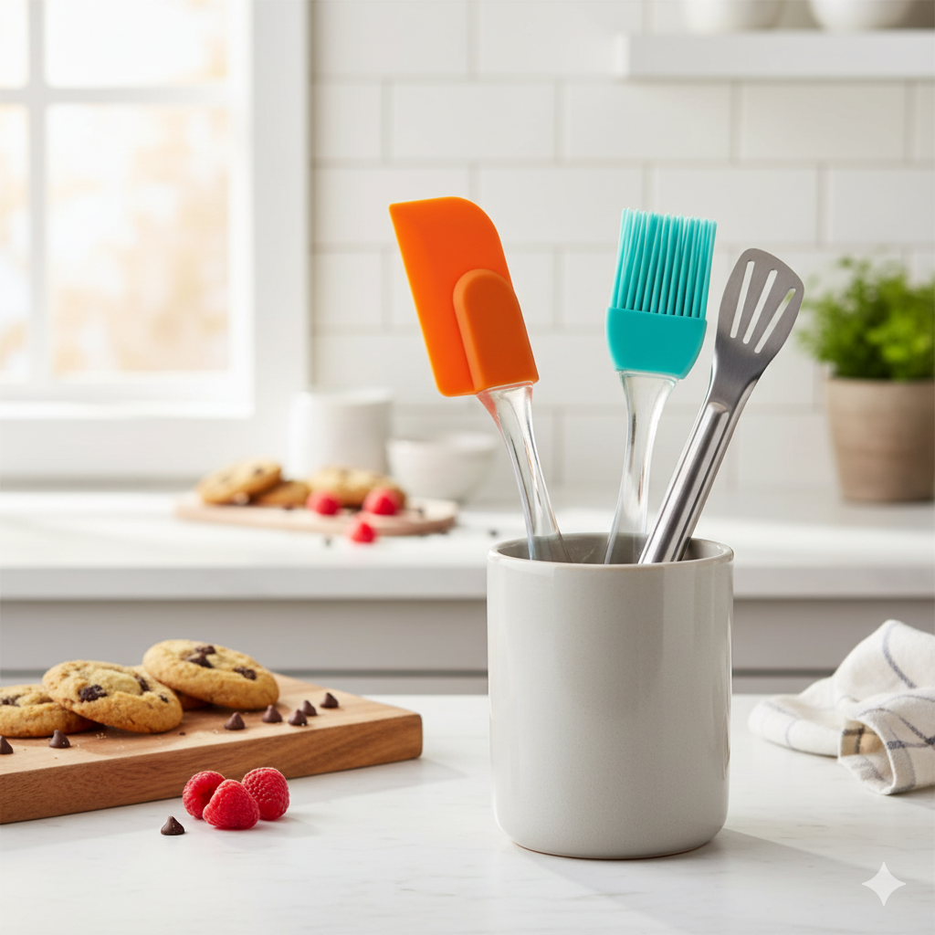 Kitchen Set Silicone Spatula & BBQ Brush With Stainless Steel Frying Tong (Deal 2)